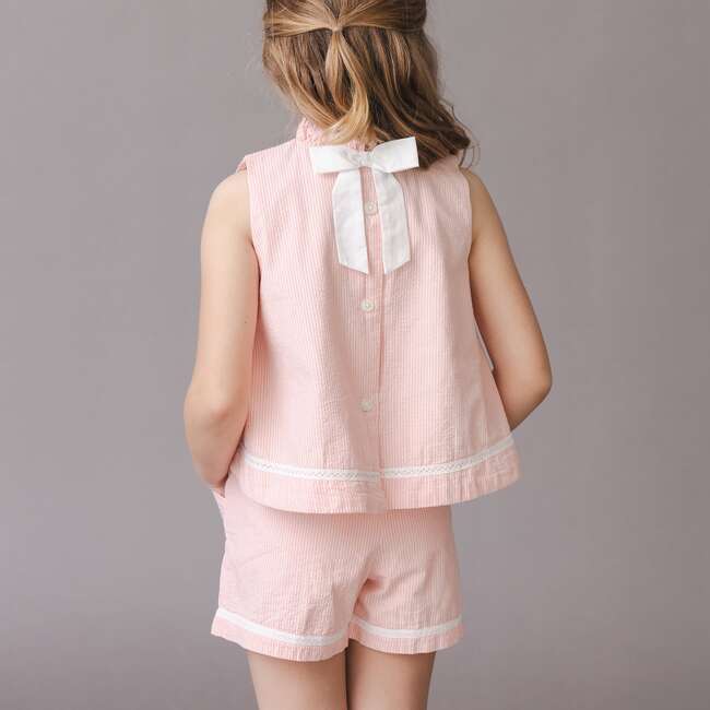 Organic Seersucker Pull-On Short, Tonal Rose Seersucker