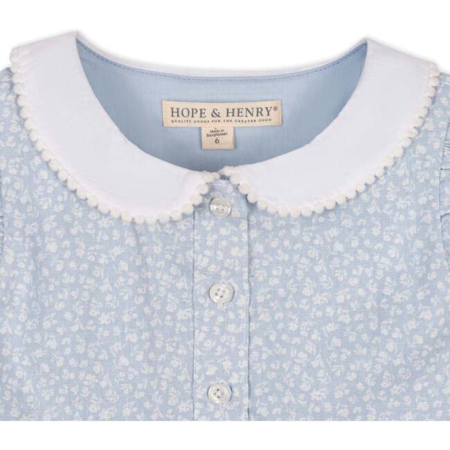 Ruffle Sleeve Linen Dress with Peter Pan Collar, Blue Chateau Ditsy - Dresses - 4