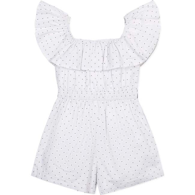 Organic Ruffle Collar Button Front Seersucker Romper, Delft Dot Seersucker - Rompers - 5