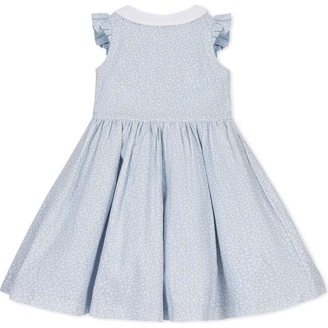 Ruffle Sleeve Linen Dress with Peter Pan Collar, Blue Chateau Ditsy - Dresses - 5