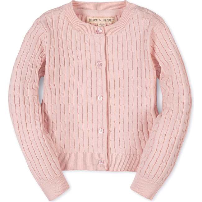 Organic Classic Cable Cardigan Sweater, Pale Pink