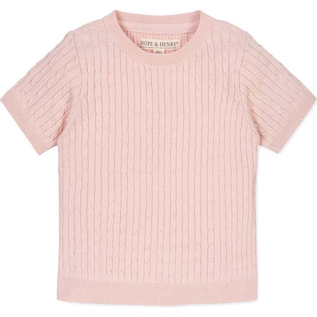 Organic Short Sleeve Cable Sweater, Pale Pink