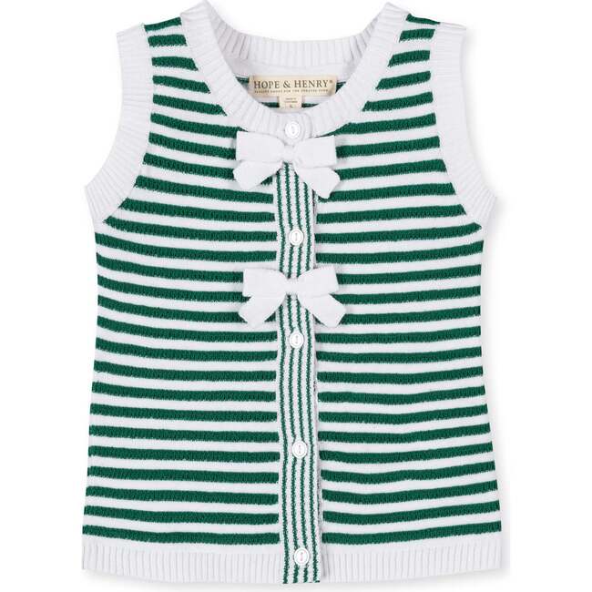 Organic Button Front Sweater Tank with Bows, Kelly Green Stripe