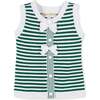 Organic Button Front Sweater Tank with Bows, Kelly Green Stripe - Tank Tops - 1 - thumbnail