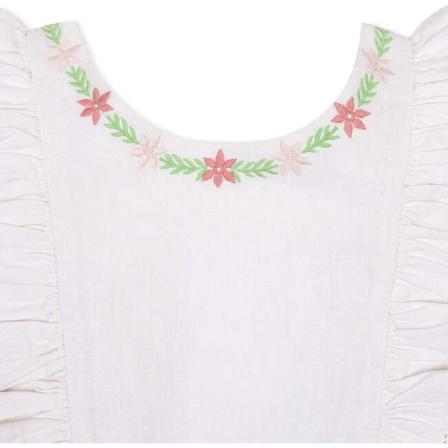 Linen Ruffle Jumper with Embroidery, White with Embroidery - Dresses - 4