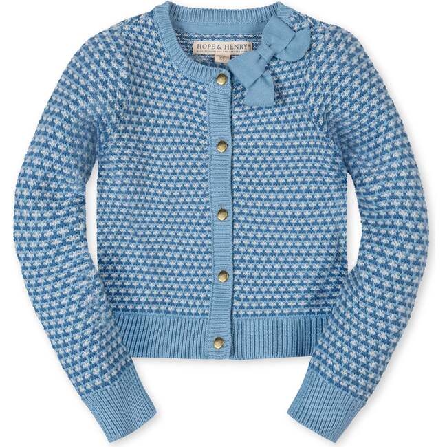 Organic Tweed Stitch Bow Cardigan, Bluebell Tweed