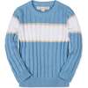 Organic Cable Crewneck Pullover Sweater, Bluebell Stripe - Sweaters - 1 - thumbnail