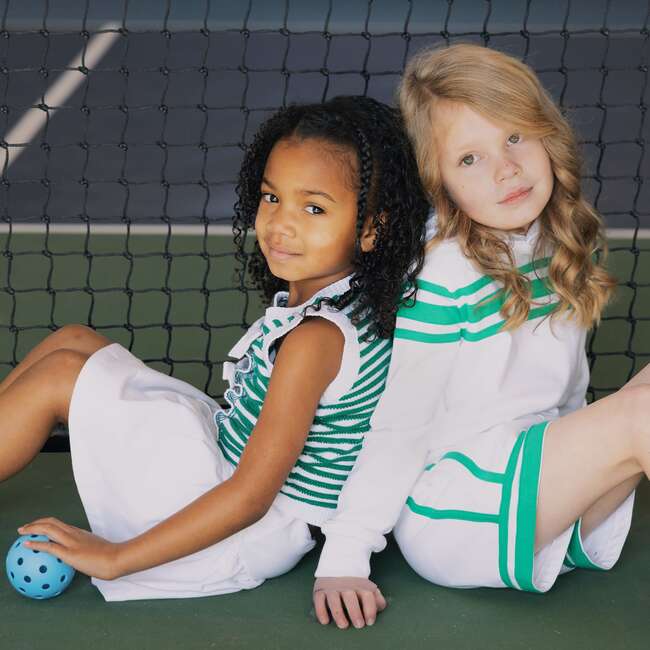 Organic Button Front Sweater Tank with Bows, Kelly Green Stripe - Tank Tops - 3