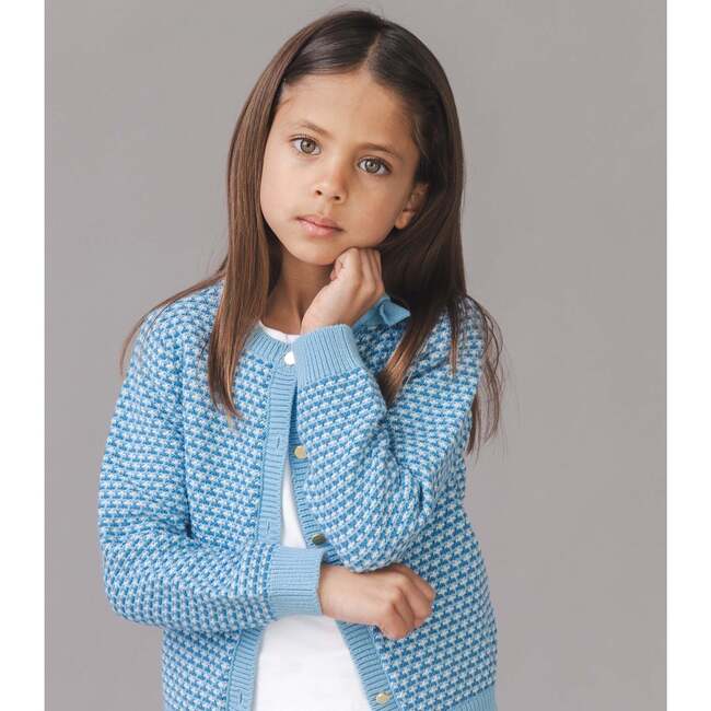 Organic Tweed Stitch Bow Cardigan, Bluebell Tweed - Cardigans - 3