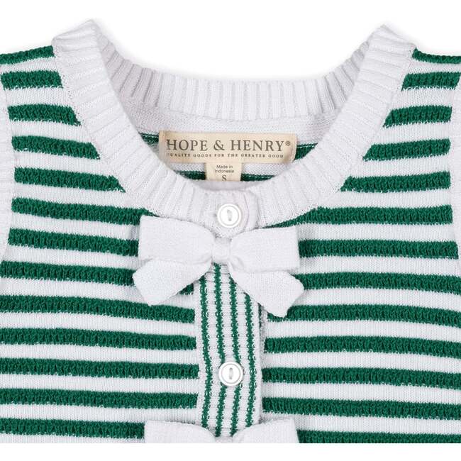 Organic Button Front Sweater Tank with Bows, Kelly Green Stripe - Tank Tops - 4