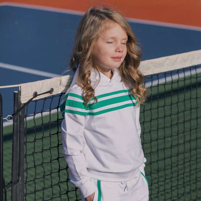 Organic French Terry Hoodie, White with Green - Sweatshirts - 3