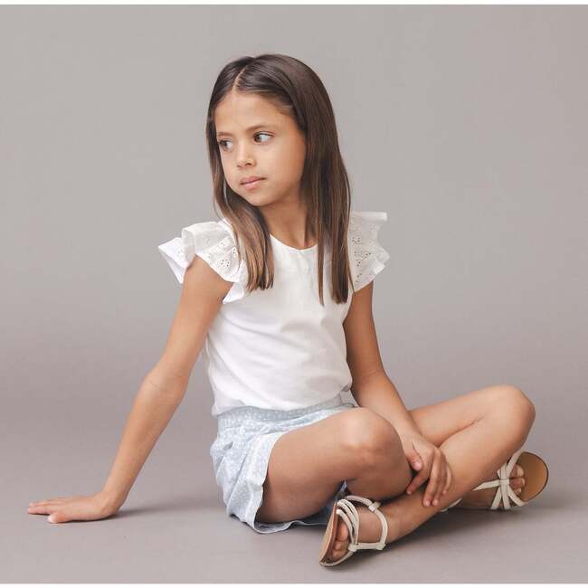 Organic Knit Top with Eyelet Flutter Sleeves, White with Eyelet - T-Shirts - 3