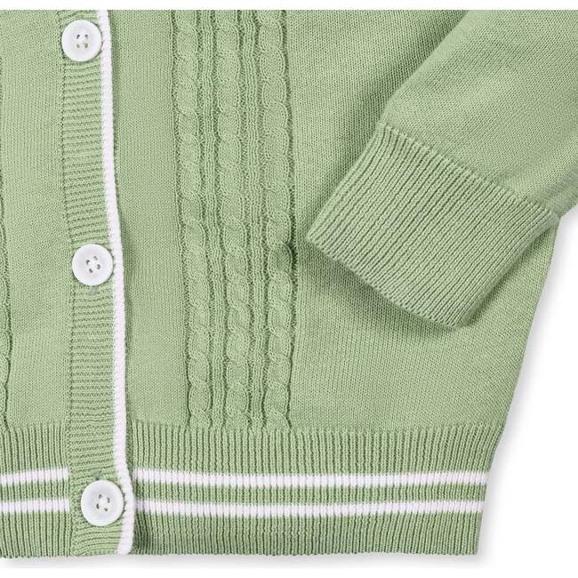 Organic Cable Cardigan Sweater with Tipping, Soft Green - Cardigans - 3