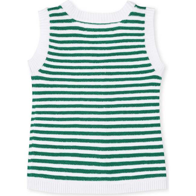 Organic Button Front Sweater Tank with Bows, Kelly Green Stripe - Tank Tops - 5