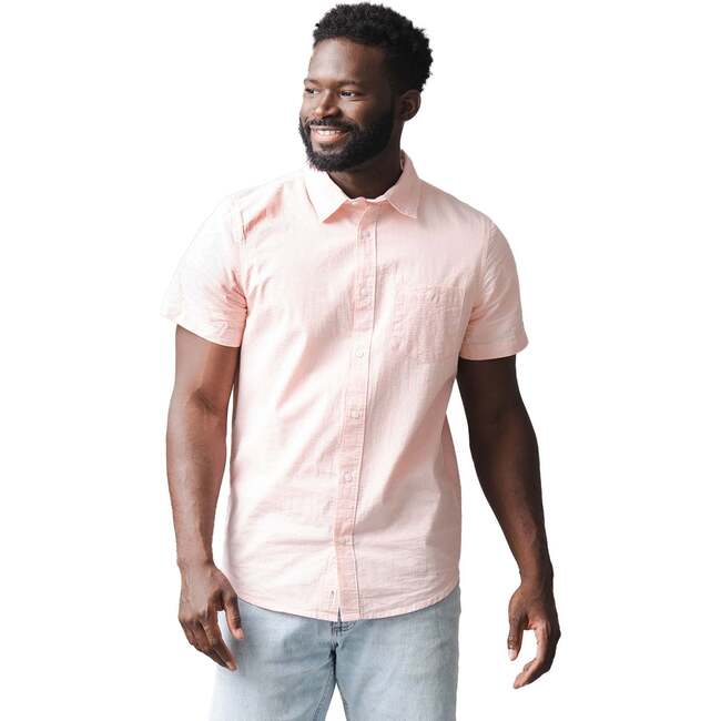 Organic Short Sleeve Seersucker Shirt, Tonal Rose Seersucker