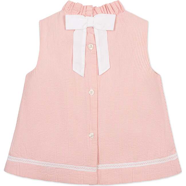 Organic Ruffle Neck Seersucker Top, Tonal Rose Seersucker - Tank Tops - 5