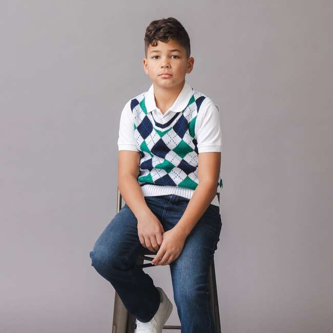 Organic V-Neck Argyle Sweater Vest, Pickleball Argyle - Vests - 3