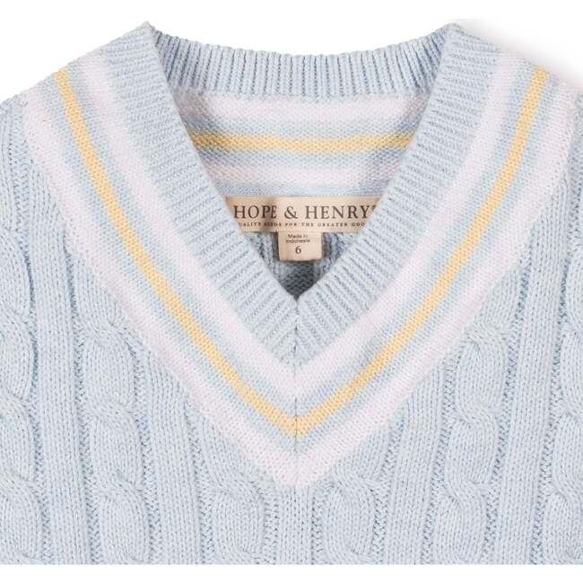 Organic V-Neck Cricket Sweater Vest, Light Blue Heather Cable - Vests - 4