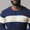 Organic Crew Neck Cable Sweater, Navy Chest Stripe - Sweaters - 2
