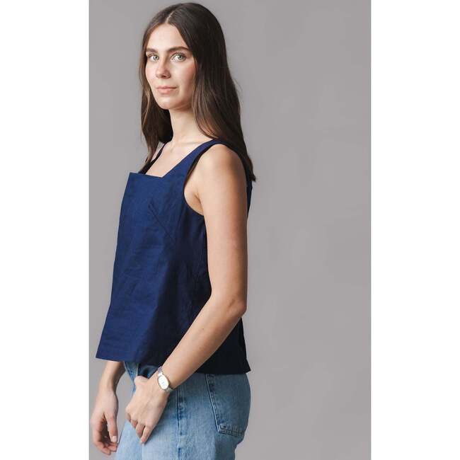 Linen Square Neck Tank, Navy Linen