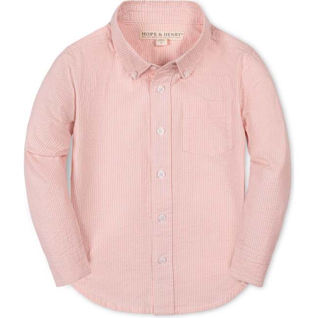 Organic Long Sleeve Seersucker Shirt, Tonal Rose Seersucker
