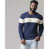 Organic Crew Neck Cable Sweater, Navy Chest Stripe - Sweaters - 3