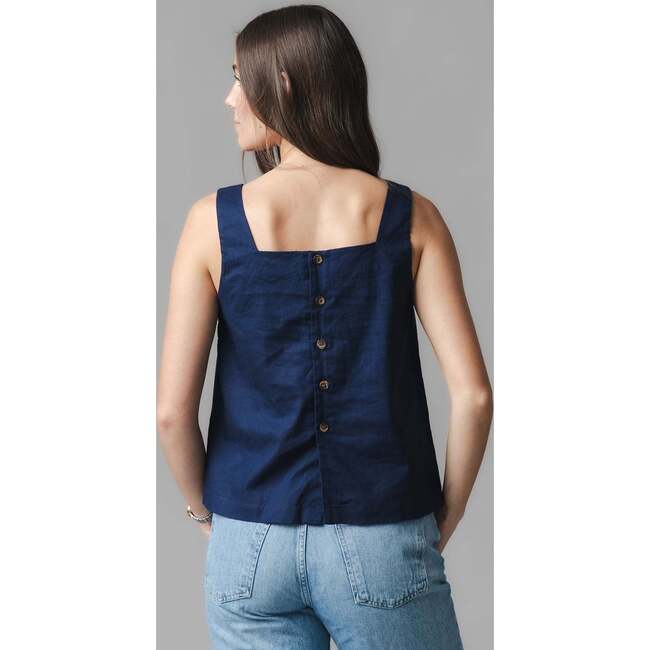 Linen Square Neck Tank, Navy Linen - Tank Tops - 3