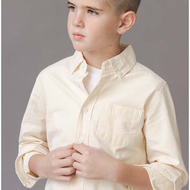 Organic Long Sleeve Seersucker Shirt, Yellow Seersucker