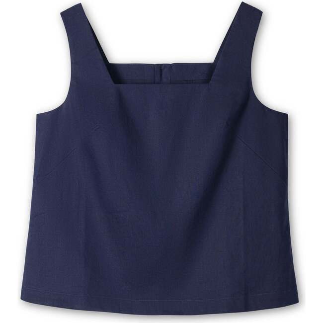 Linen Square Neck Tank, Navy Linen - Tank Tops - 4