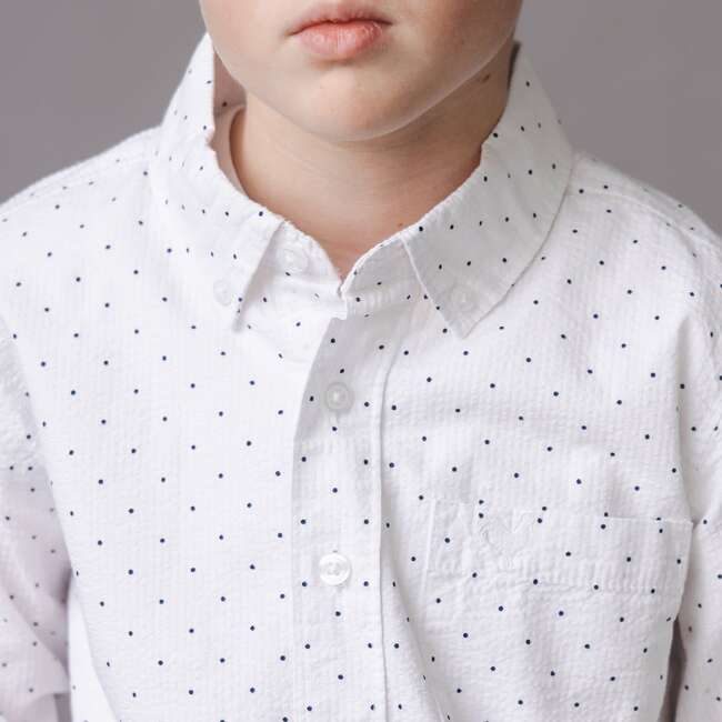 Organic Long Sleeve Seersucker Shirt, Delft Dot Seersucker