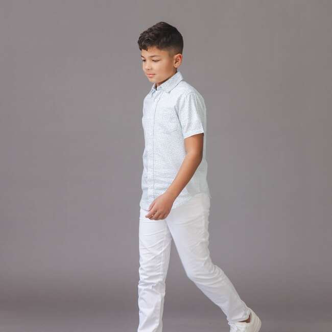 Linen Short Sleeve Shirt, Blue Chateau Ditsy - Button Downs - 3