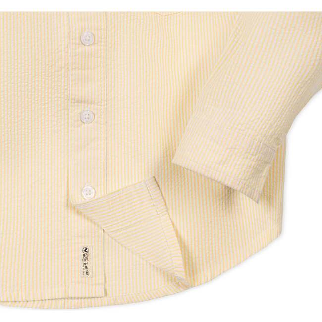 Organic Long Sleeve Seersucker Shirt, Yellow Seersucker - Button Downs - 4