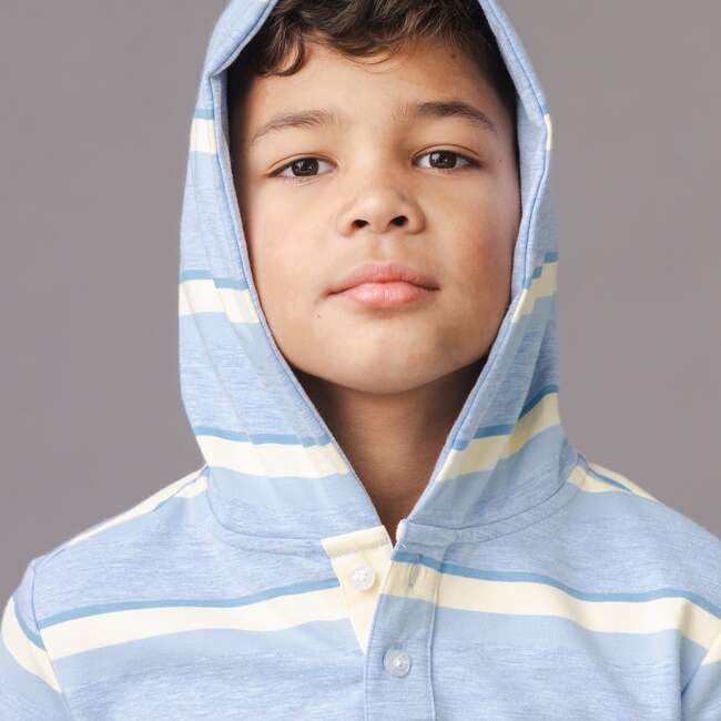 Organic French Terry Henley Hoodie, Sunlit Multi Stripe