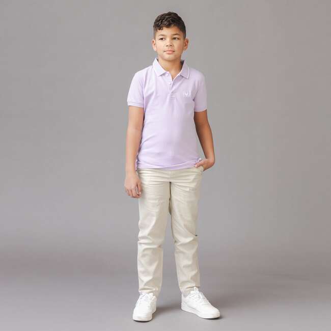 Organic Short Sleeve Knit Pique Polo Shirt, Lavender - Polo Shirts - 3