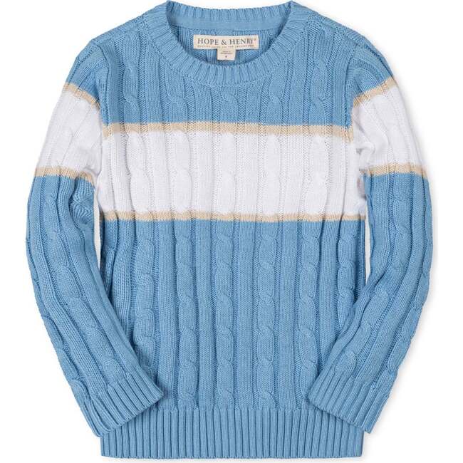Organic Cable Crewneck Pullover Sweater, Bluebell Stripe
