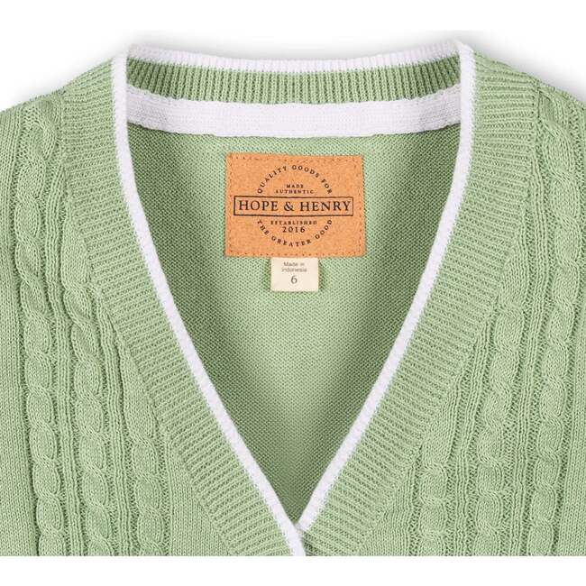 Organic Cable Cardigan Sweater with Tipping, Soft Green