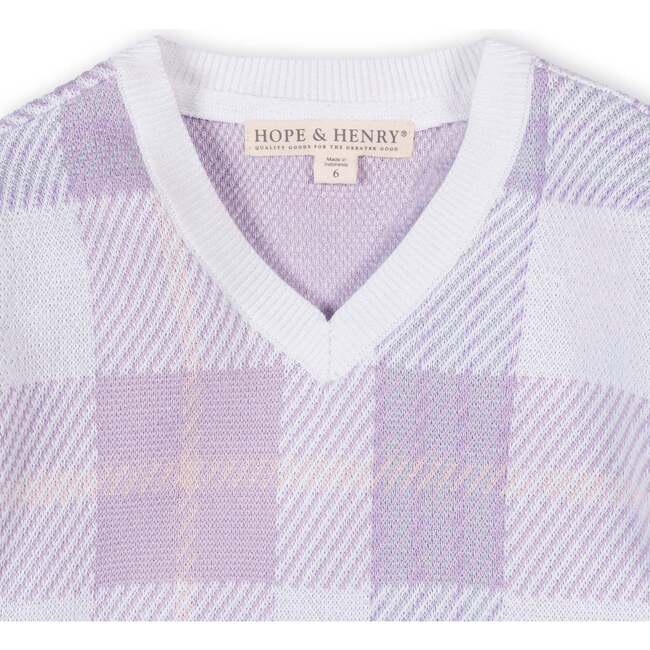 Organic Long Sleeve V-Neck Intarsia Sweater, Monet Plaid Intarsia