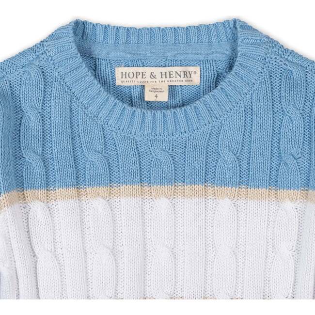 Organic Cable Crewneck Pullover Sweater, Bluebell Stripe - Sweaters - 3