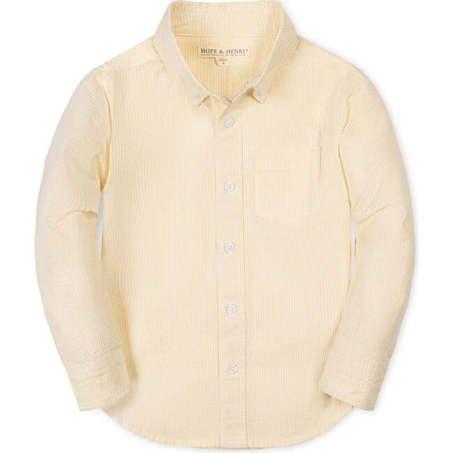 Organic Long Sleeve Seersucker Shirt, Yellow Seersucker