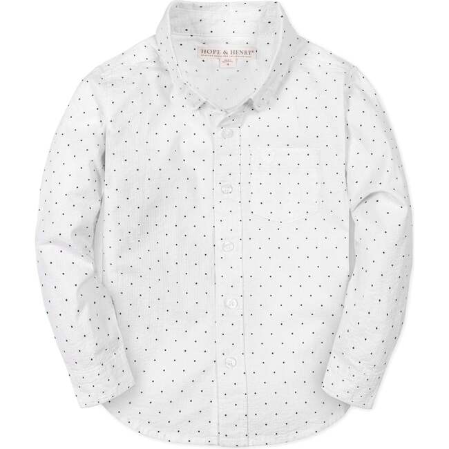 Organic Long Sleeve Seersucker Shirt, Delft Dot Seersucker