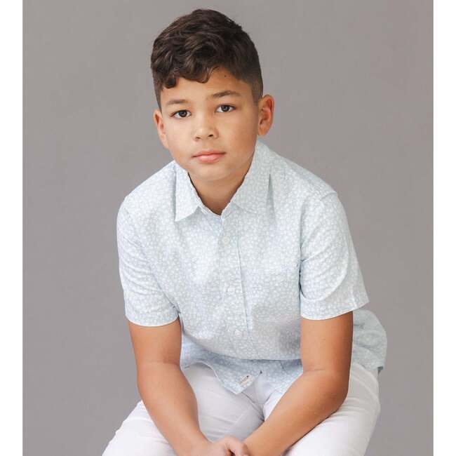 Linen Short Sleeve Shirt, Blue Chateau Ditsy