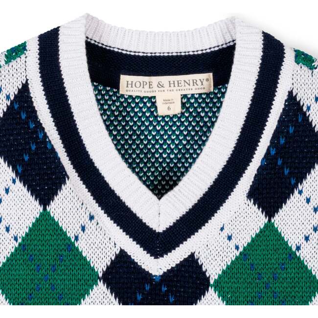 Organic V-Neck Argyle Sweater Vest, Pickleball Argyle - Vests - 4