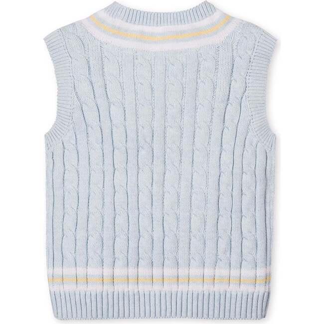 Organic V-Neck Cricket Sweater Vest, Light Blue Heather Cable - Vests - 5