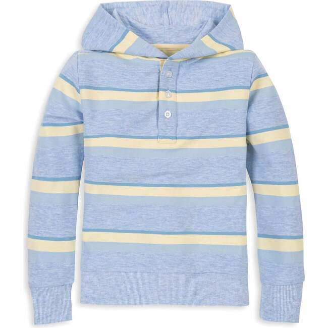 Organic French Terry Henley Hoodie, Sunlit Multi Stripe