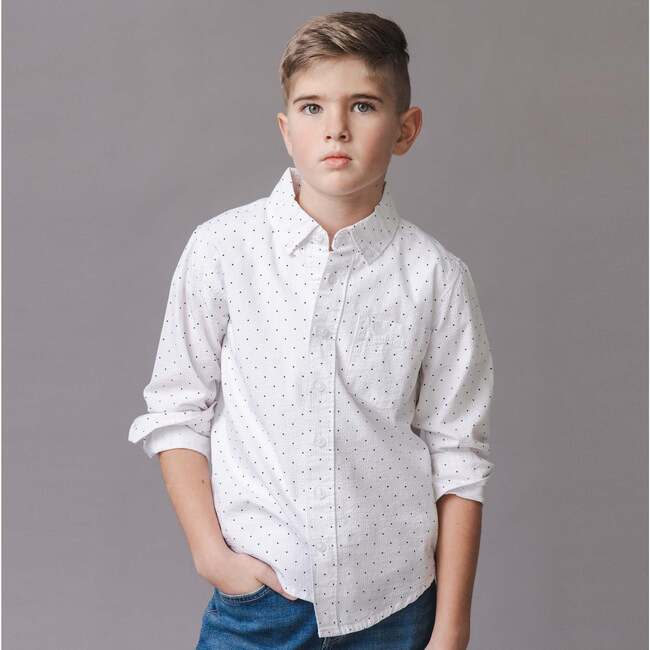 Organic Long Sleeve Seersucker Shirt, Delft Dot Seersucker - Button Downs - 3