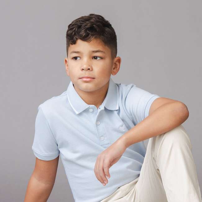 Organic Short Sleeve Knit Pique Polo Shirt, Pale Blue