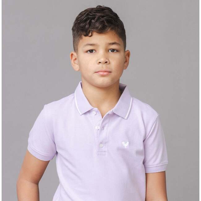 Organic Short Sleeve Knit Pique Polo Shirt, Lavender - Polo Shirts - 4