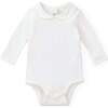 Organic Knit Peter Pan Collar Bodysuit, Soft White - Onesies - 1 - thumbnail