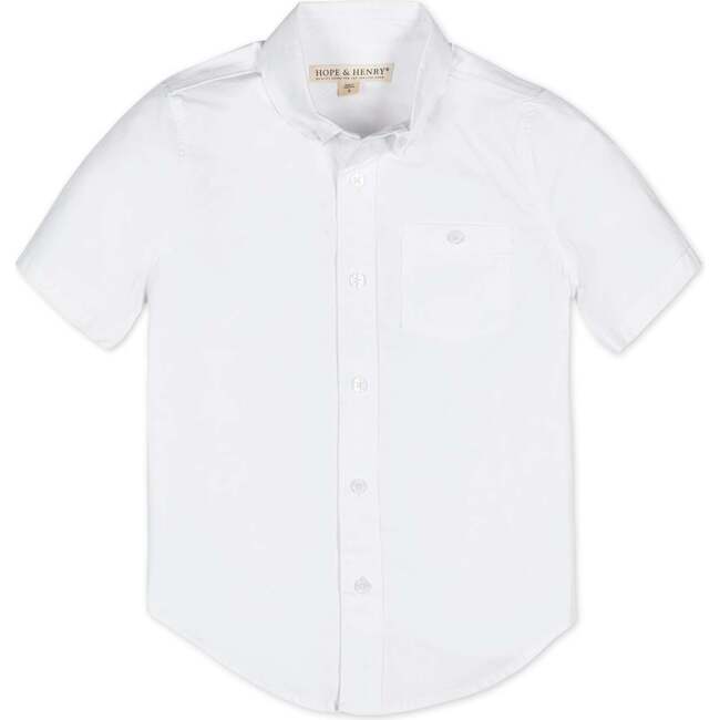 Organic Short Sleeve Stretch Poplin Button Down Shirt, White Short Sleeve