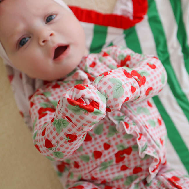 Sweet Strawberries Footie Ruffled Zippered One Piece Red - Rompers - 3